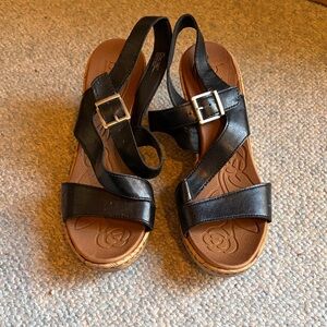 boc Black Leather Wedge Sandals